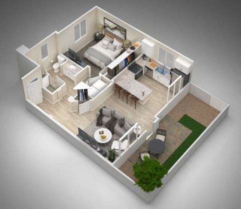 Floor plan for 1 bed, 1 bath, 641 sqft